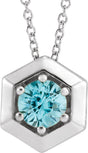 Platinum Round Natural Blue Zircon Geometric Necklace or Pendant