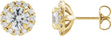 14K Gold Round Natural White Sapphire French-Set Halo-Style Earrings - Yellow Gold