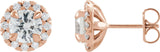 14K Gold Round Natural White Sapphire French-Set Halo-Style Earrings - Rose Gold