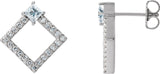 14K Gold Square Natural White Sapphire Accented Geometric Earrings - White Gold