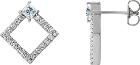 Platinum Square Natural Diamond Accented Geometric Earrings