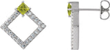 Platinum Square Natural Peridot Accented Geometric Earrings