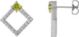 14K Gold Square Natural Peridot Accented Geometric Earrings - White Gold