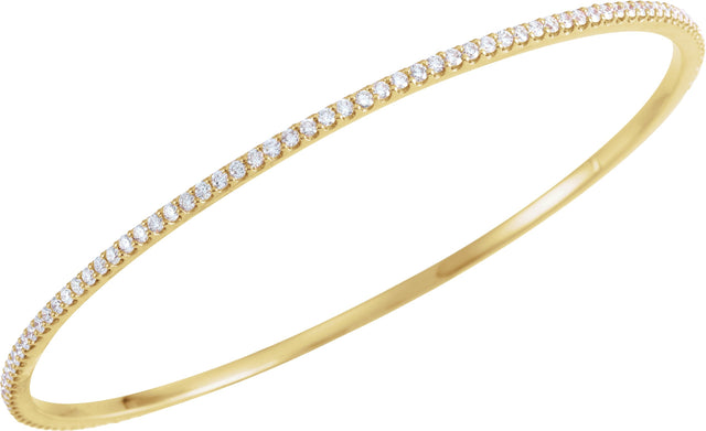 14K Gold Round Natural Diamond Accented Bangle Bracelet – 1.1-2.4mm Stones - Yellow Gold - view 2