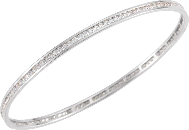 14K Gold Round Natural Diamond Accented Stackable Bangle Bracelet - White Gold - view 3