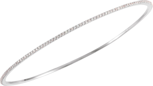 14K Gold Round Natural Diamond Accented Bangle Bracelet – 1.1-2.4mm Stones - White Gold - view 2