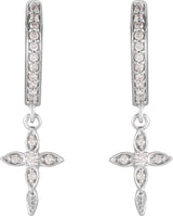 14K Gold Round Natural Diamond Accented Cross Hoop Earrings – 1.5mm Stones - White Gold - view 2