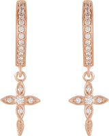 14K Gold Round Natural Diamond Accented Cross Hoop Earrings – 1.5mm Stones - Rose Gold - view 2