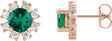 14K Gold Natural Emerald Round 4-Prong Halo-Style Earrings - Rose Gold