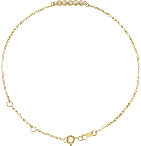 14K Gold Round Natural Diamond Accented Bar Bracelet – 12.7x2.62mm - Yellow Gold