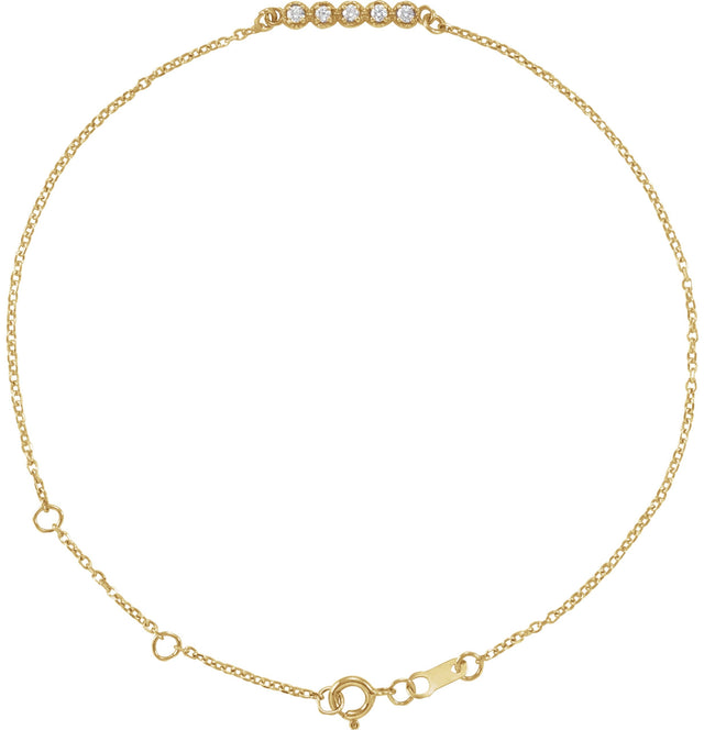 14K Gold Round Natural Diamond Accented Bar Bracelet – 12.7x2.62mm - Yellow Gold