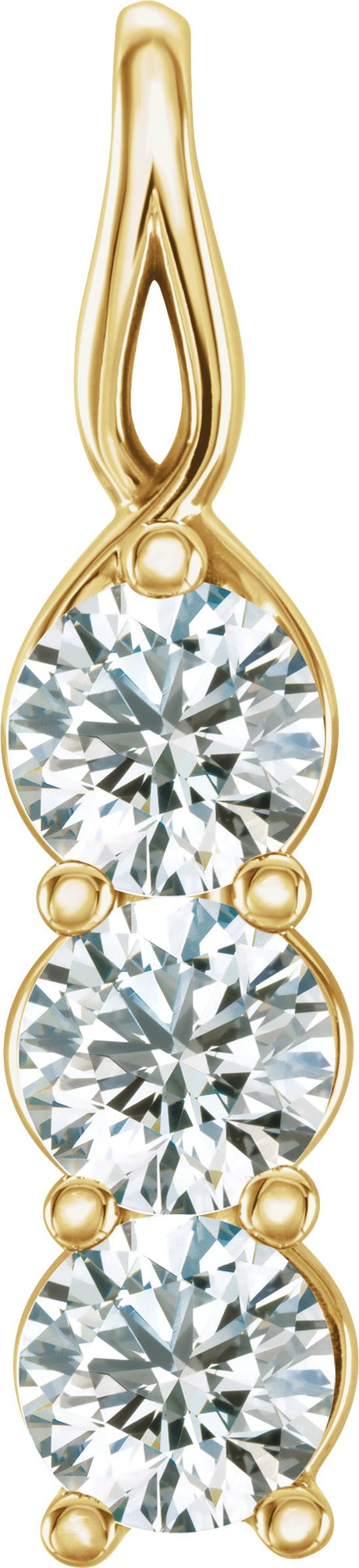 14K Gold Round Natural Diamond Three-Stone Pendant – up to 9/10 CTW - Yellow Gold