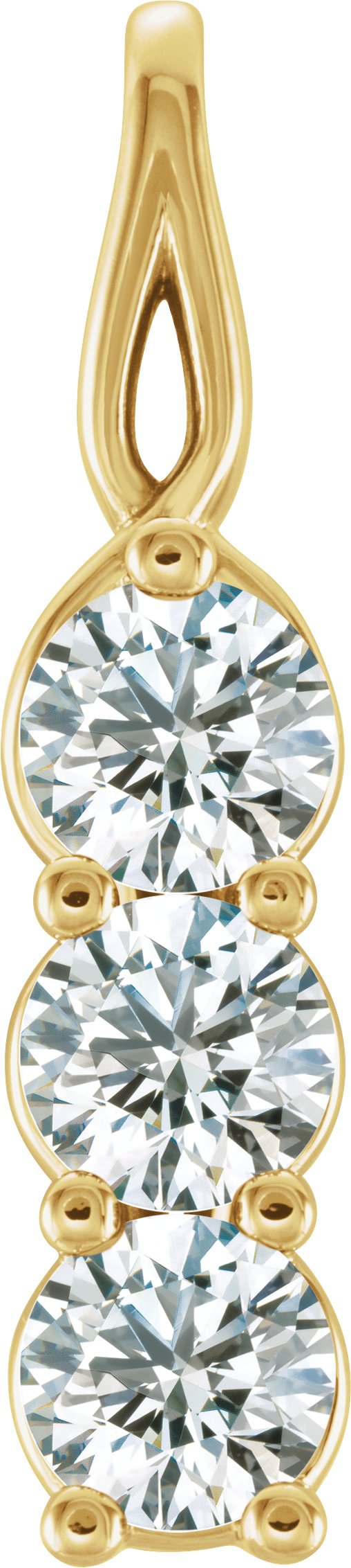 14K Gold Round Natural Diamond Three-Stone Pendant – up to 9/10 CTW - Yellow Gold