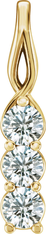 14K Gold Round Natural Diamond Three-Stone Pendant – up to 9/10 CTW - Yellow Gold