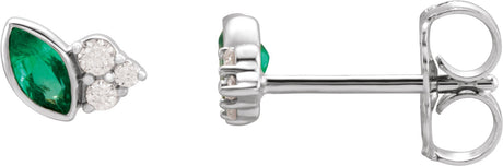 Platinum Marquise Natural Emerald Accented Bezel-Set Earrings
