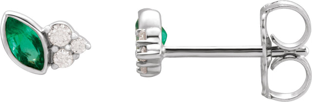 Platinum Marquise Natural Emerald Accented Bezel-Set Earrings