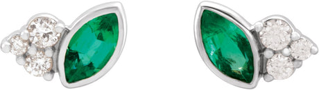Platinum Marquise Lab-Grown Emerald Accented Bezel-Set Earrings - view 2