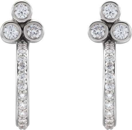 Platinum Round Natural Diamond Accented Bezel-Set J-Hoop Earrings - view 2
