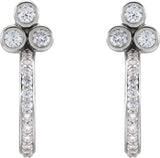 14K Gold Round Natural Diamond Accented Bezel-Set J-Hoop Earrings - White Gold - view 2