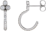 Platinum Round Natural Diamond Accented Bezel-Set J-Hoop Earrings