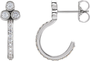 Platinum Round Natural Diamond Accented Bezel-Set J-Hoop Earrings