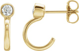 14K Gold Round Natural Diamond Bezel-Set Hoop Earrings – 2-3mm Stones - Yellow Gold
