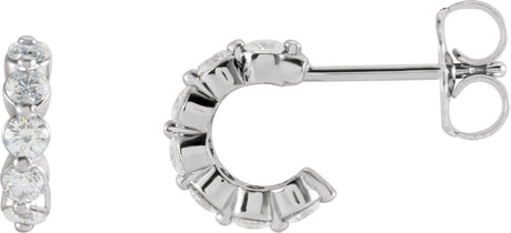 14K Gold Round Natural Diamond Accented Hoop Earrings – 2-3mm Stones - White Gold
