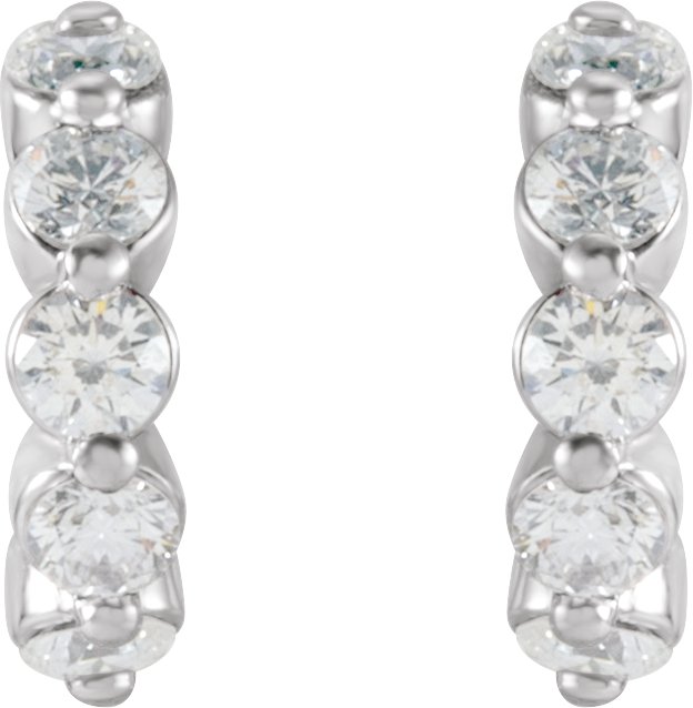 14K Gold Round Natural Diamond Accented Hoop Earrings – 2-3mm Stones - White Gold - view 2