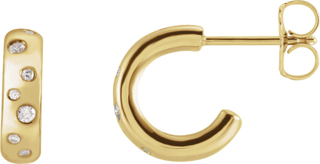 14K Gold Round Natural Diamond Accented Hoop Earrings VII - Yellow Gold