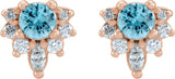 14K Gold Round Natural Blue Zircon Accented Earrings - Rose Gold - view 2