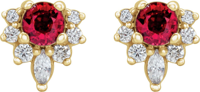14K Gold Round Lab-Grown Ruby Accented Earrings - Yellow Gold - view 2