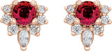 14K Gold Round Natural Ruby Accented Earrings - Rose Gold - view 2