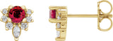 14K Gold Round Natural Ruby Accented Earrings - Yellow Gold