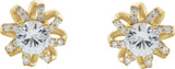 14K Gold Natural White Sapphire Round 4-Prong Halo-Style Twist Earrings - Yellow Gold - view 2