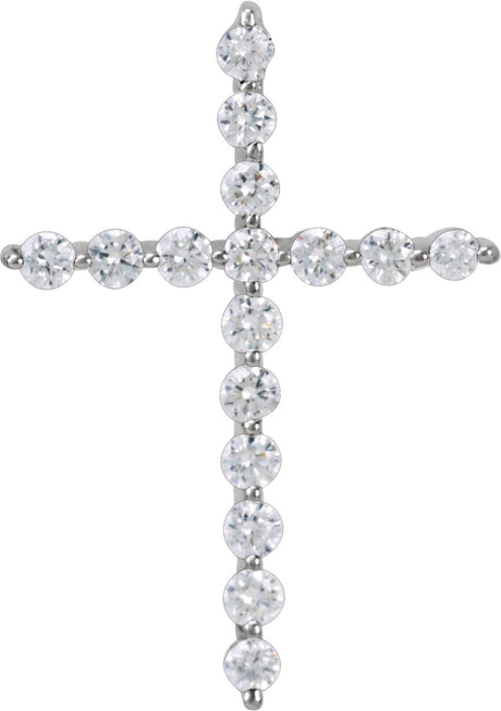 14K Gold Round Lab-Grown Diamond Cross Necklace or Pendant - White Gold