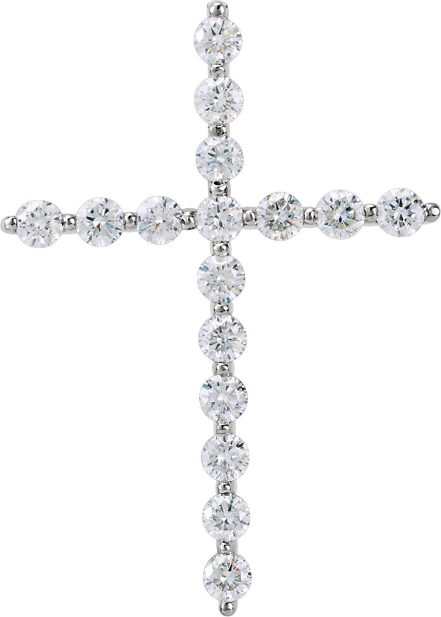 Platinum Round Lab-Grown Diamond Cross Necklace or Pendant