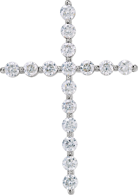 14K Gold Round Lab-Grown Diamond Cross Necklace or Pendant - White Gold