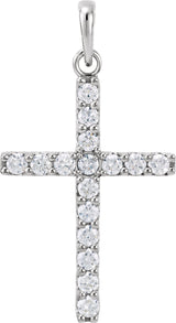14K Gold Round Natural Diamond Accented Cross Necklace or Pendant - White Gold