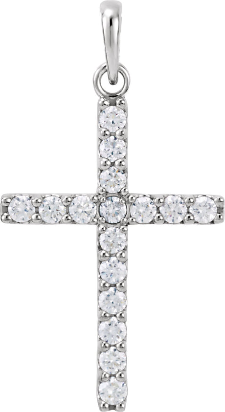 Platinum Round Natural Diamond Accented Cross Necklace or Pendant