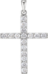 14K Gold Round Lab-Grown Diamond Accented Cross Necklace or Pendant - White Gold