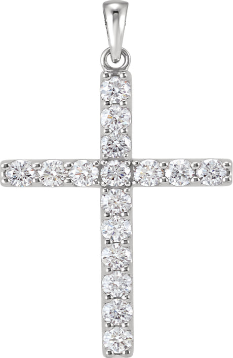 14K Gold Round Lab-Grown Diamond Accented Cross Necklace or Pendant - White Gold