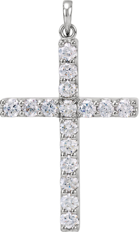14K Gold Round Natural Diamond Accented Cross Necklace or Pendant - White Gold