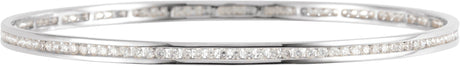 14K Gold Round Natural Diamond Accented Stackable Bangle Bracelet - White Gold
