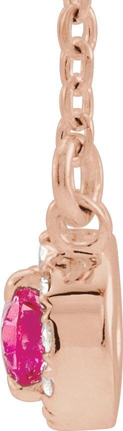 14K Gold Oval Natural Pink Tourmaline French-Set Halo-Style Necklace - Rose Gold - view 2