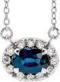 Platinum Oval Natural Blue Sapphire French-Set Halo-Style Necklace