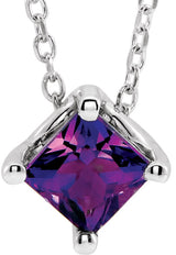 Platinum Square Natural Amethyst Solitaire Necklace or Slide Pendant