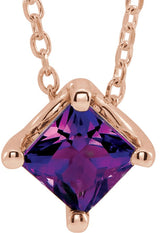 14K Gold Square Natural Amethyst Solitaire Necklace or Slide Pendant - Rose Gold