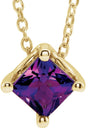 14K Gold Square Natural Amethyst Solitaire Necklace or Slide Pendant - Yellow Gold