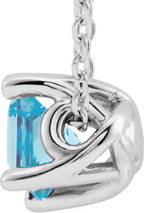 14K Gold Square Natural Aquamarine Solitaire Necklace or Slide Pendant - White Gold - view 2