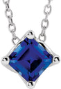 Platinum Square Natural Blue Sapphire Solitaire Necklace or Slide Pendant